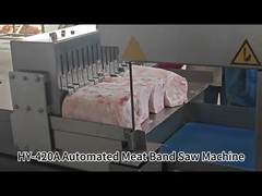 8 मिमी में जमे हुए सूअर के मांस के टुकड़े काटने के लिए स्वचालित मांस बैंड देखा मशीन